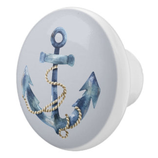 Blue Anchor and Rope on Gray Keramikknauf