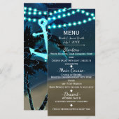 Blue Anchor Beach String Lights Hochzeitmenü Menükarte (Vorne/Hinten)