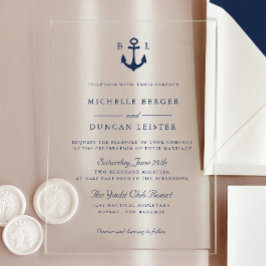 Blue Anchor Classic Nautical MONOGRAM Wedding Acryleinladungen