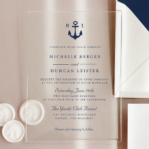 Blue Anchor Classic Nautical MONOGRAM Wedding Acryleinladungen