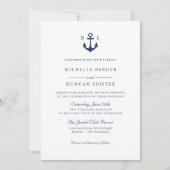 Blue Anchor Classic Nautical MONOGRAM Wedding Einladung (Vorderseite)