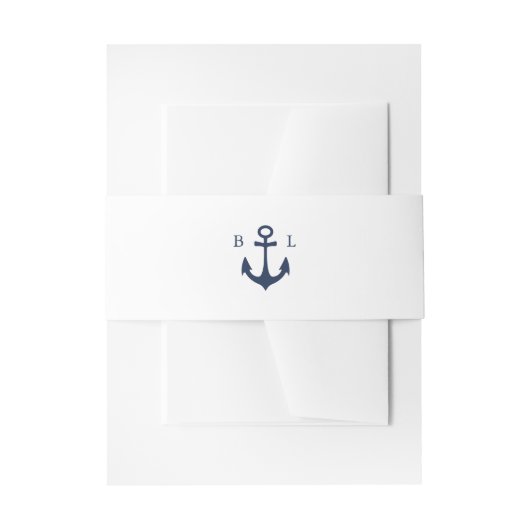 Blue Anchor Classic Nautical MONOGRAM Wedding Einladungsbanderole (Vorderseite Beispiel)