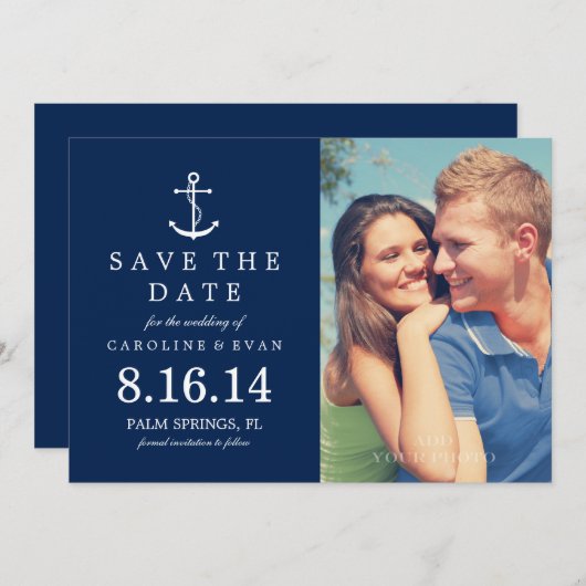 Blue Anchor Foto Wedding Save the Date (Vorne/Hinten)