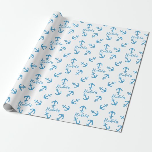 Blue Anchor & Individuelle Name Geschenkpapier (Ungerollt)