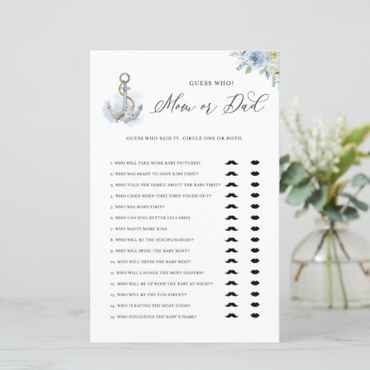 Blue Anchor Mama oder Vater Baby Showgame Card (Stehend Vorderseite)