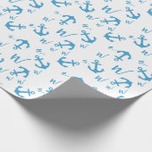 Blue Anchor & Monogram Geschenkpapier (Ecke)