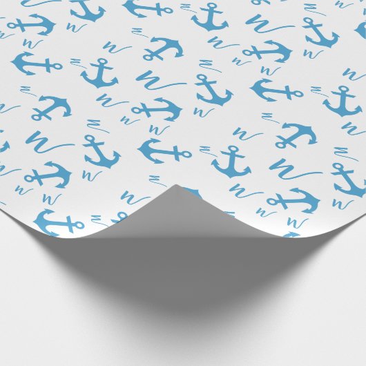 Blue Anchor & Monogram Geschenkpapier (Ecke)