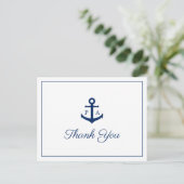 Blue Anchor Monogram Nautical Wedding Danke Postkarte (Stehend Vorderseite)