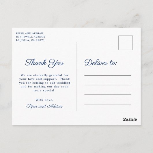 Blue Anchor Monogram Nautical Wedding Danke Postkarte (Rückseite)