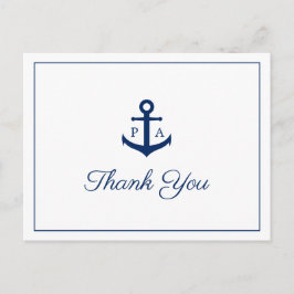 Blue Anchor Monogram Nautical Wedding Danke Postkarte
