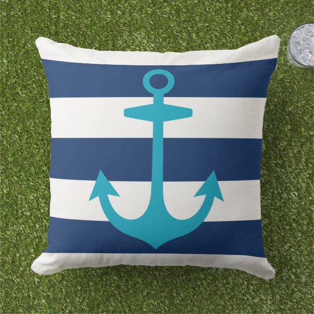 Blue Anchor Nautic Caribbean mit Streifen Kissen (Gras)