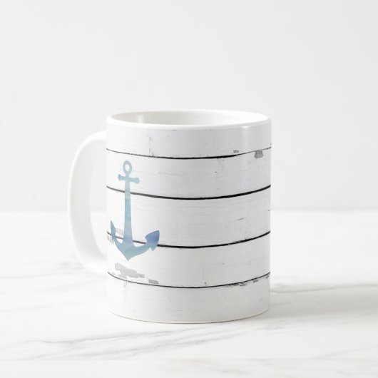 Blue Anchor Nautical Shiplap Rustic Kaffeetasse (Vorderseite Links)