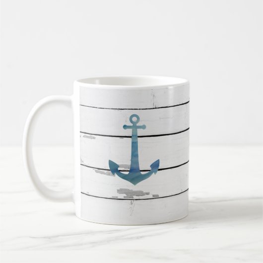 Blue Anchor Nautical Shiplap Rustic Kaffeetasse (Links)