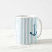 Blue Anchor Nautical Strip Coffee Tasse (VorderseiteRechts)