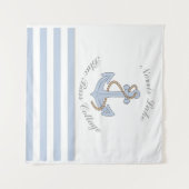 Blue Anchor Nautical Stripes Lake Beach House Name Wandteppich (Vorderseite (Horizontal))