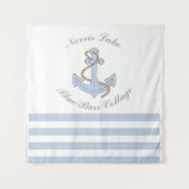 Blue Anchor Nautical Stripes Lake Beach House Name Wandteppich (Vorderseite)