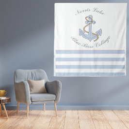 Blue Anchor Nautical Stripes Lake Beach House Name Wandteppich
