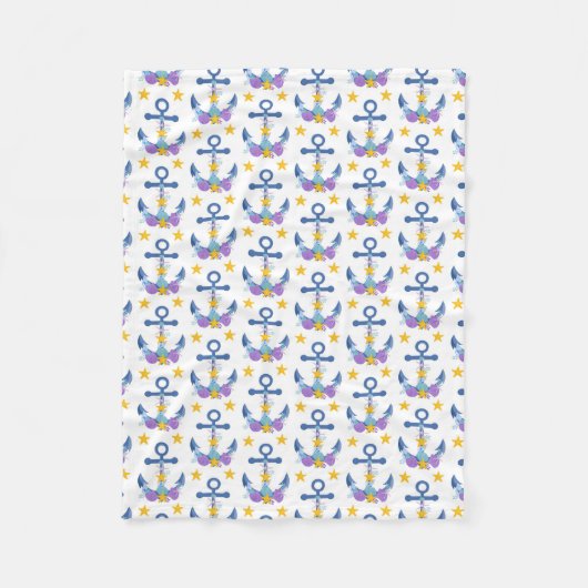 Blue Anchor Purple Seashells Yellow Starfish Fleecedecke (Vorderseite)