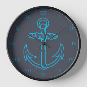 Blue Anchor Roman Numerals Schiff oder Boot Wanduhr