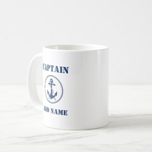 Blue Anchor & Rope Kapitän Name oder Schiffsname h Kaffeetasse (Vorderseite Links)