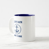 Blue Anchor & Rope Kapitän Name oder Schiffsname h Zweifarbige Tasse (Vorderseite Links)