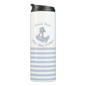 Blue Anchor Stripes Nautical Lake Beach House Name Thermosbecher (Nach rechts gedreht)