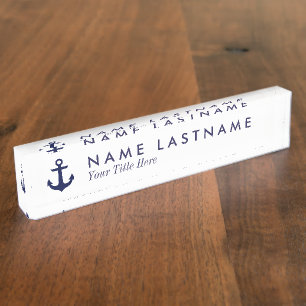 Blue Anchor White Custom Desk Namplate Namensplakette