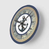 Blue Anchor with Rope Nautical Wall Clock Runde Wanduhr (Winkel)