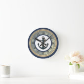 Blue Anchor with Rope Nautical Wall Clock Runde Wanduhr (Zuhause)