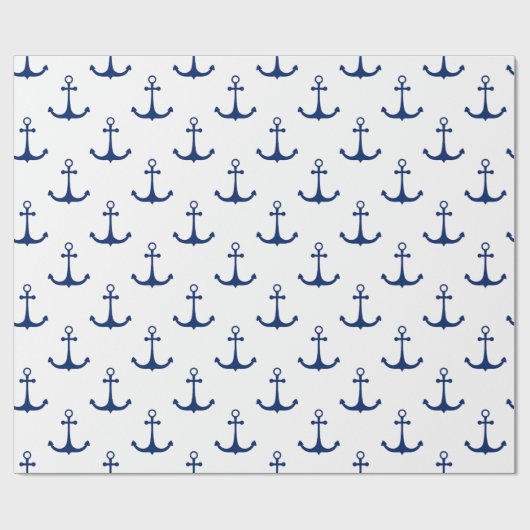 Blue Anchors on White Background Nautical Theme Geschenkpapier (Flach)