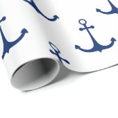 Blue Anchors on White Background Nautical Theme Geschenkpapier (Rolleneckpunkt)