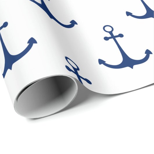 Blue Anchors on White Background Nautical Theme Geschenkpapier (Rolleneckpunkt)