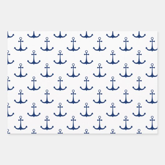 Blue Anchors on White Background Nautical Theme Geschenkpapier Set (Vorderseite 3)