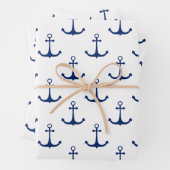 Blue Anchors on White Background Nautical Theme Geschenkpapier Set (Beispiel)