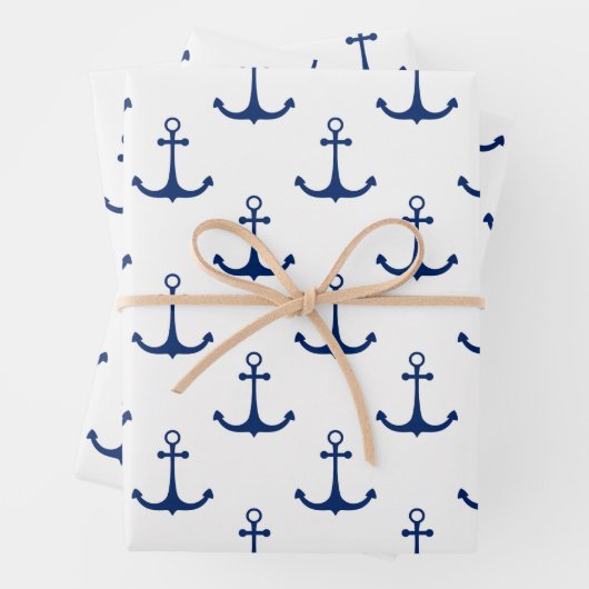 Blue Anchors on White Background Nautical Theme Geschenkpapier Set (Beispiel)