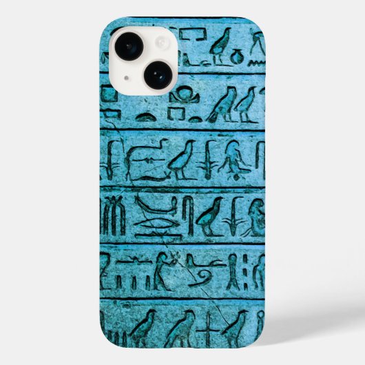 Blue Ancient Ägyptian Hieroglyphs iPhone 14 Fall Case-Mate iPhone Hülle (Rückseite)