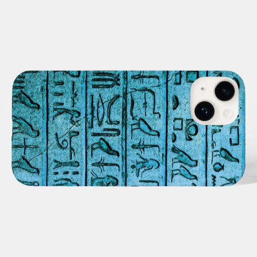 Blue Ancient Ägyptian Hieroglyphs iPhone 14 Fall Case-Mate iPhone Hülle (Rückseite (Horizontal))