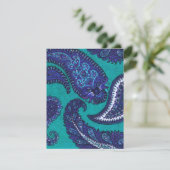 Blue and Aqua Paisley Wedding Einladung UAWG (Stehend Vorderseite)