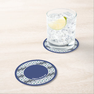 Blue and Aquamarin Happy Birthday Paper Untersetze Runder Pappuntersetzer