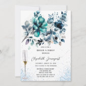 Blue and Aquamarin Peony Glitzer Brunch & Bubbly Einladung (Vorderseite)