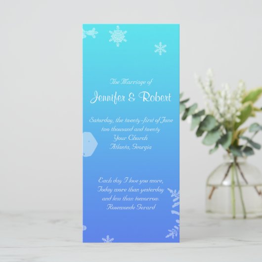 Blue and Aquamarin Snowflake Posh Wedding Program Programm (Stehend Vorderseite)