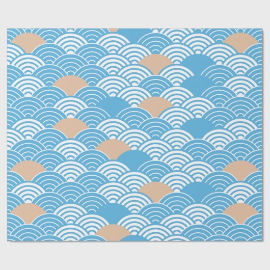Blue and Beige Japanese Wave Pattern  Geschenkpapier (Flach)