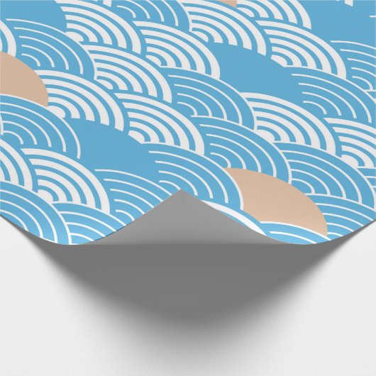 Blue and Beige Japanese Wave Pattern  Geschenkpapier (Ecke)