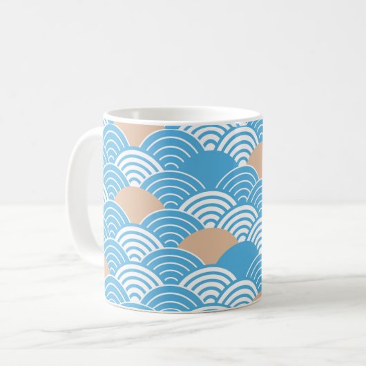Blue and Beige Japanese Wave Pattern  Kaffeetasse (Vorderseite Links)