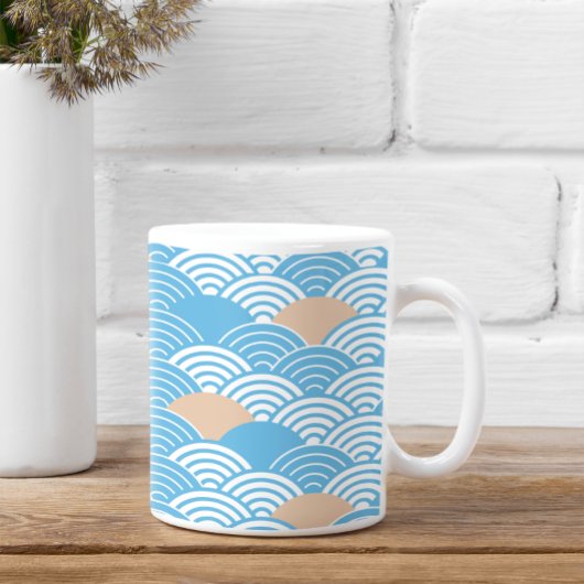 Blue and Beige Japanese Wave Pattern  Kaffeetasse