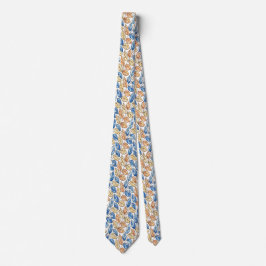 Blue and Beige Leaf Men's Tie Krawatte