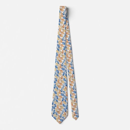Blue and Beige Leaf Men's Tie Krawatte (Vorderseite)