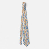 Blue and Beige Leaf Men's Tie Krawatte (Rückseite)