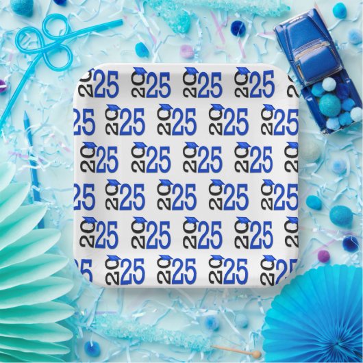 Blue and Black 2025 Abschluss Pappteller (Party)