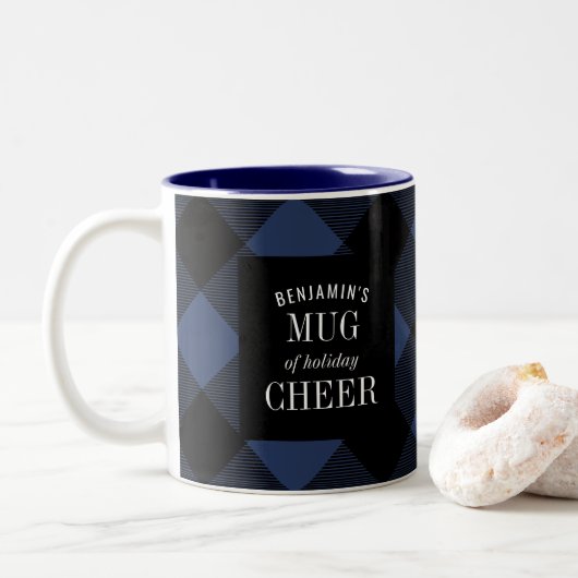 Blue and Black Buffalo Karo Kariert Weihnachten Zweifarbige Tasse (Mit Donut)
